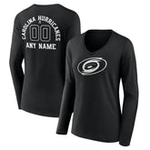 Carolina Hurricanes Women's Personalized Name & Number Monochrome Long Sleeve V-Neck T-Shirt - Black - NHL 201281449