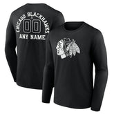 Chicago Blackhawks Personalized Name & Number Monochrome Long Sleeve T-Shirt - Black - NHL 201281452