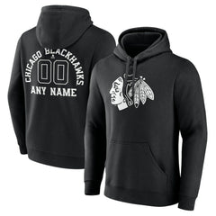 Chicago Blackhawks Personalized Name & Number Monochrome Pullover Hoodie - Black - NHL 201281453