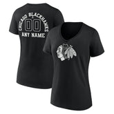 Chicago Blackhawks Women's Personalized Name & Number Monochrome V-Neck T-Shirt - Black - NHL 201281457