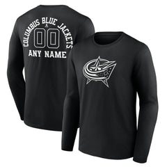 Columbus Blue Jackets Personalized Name & Number Monochrome Long Sleeve T-Shirt - Black - NHL 201281464