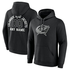 Columbus Blue Jackets Personalized Name & Number Monochrome Pullover Hoodie - Black - NHL 201281465