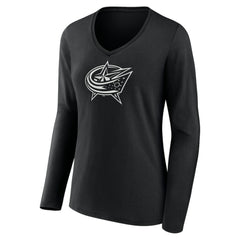 Columbus Blue Jackets Women's Personalized Name & Number Monochrome Long Sleeve V-Neck T-Shirt - Black - NHL 201281467