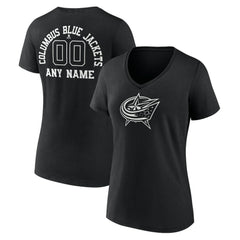 Columbus Blue Jackets Women's Personalized Name & Number Monochrome V-Neck T-Shirt - Black - NHL 201281469