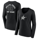 Dallas Stars Women's Personalized Name & Number Monochrome Long Sleeve V-Neck T-Shirt - Black - NHL 201281473