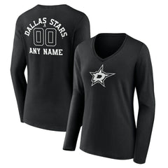 Dallas Stars Women's Personalized Name & Number Monochrome Long Sleeve V-Neck T-Shirt - Black - NHL 201281473