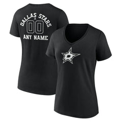 Dallas Stars Women's Personalized Name & Number Monochrome V-Neck T-Shirt - Black - NHL 201281475