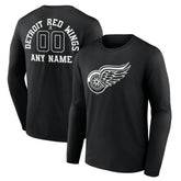 Detroit Red Wings Personalized Name & Number Monochrome Long Sleeve T-Shirt - Black - NHL 201281476