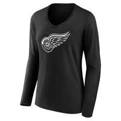 Detroit Red Wings Women's Personalized Name & Number Monochrome Long Sleeve V-Neck T-Shirt - Black - NHL 201281479