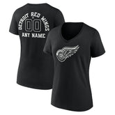 Detroit Red Wings Women's Personalized Name & Number Monochrome V-Neck T-Shirt - Black - NHL 201281481