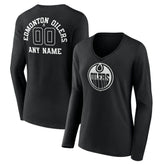 Edmonton Oilers Women's Personalized Name & Number Monochrome Long Sleeve V-Neck T-Shirt - Black - NHL 201281485