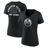Edmonton Oilers Women's Personalized Name & Number Monochrome V-Neck T-Shirt - Black - NHL 201281487