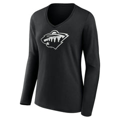 Minnesota Wild Women's Personalized Name & Number Monochrome Long Sleeve V-Neck T-Shirt - Black - NHL 201281503