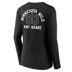 Minnesota Wild Women's Personalized Name & Number Monochrome Long Sleeve V-Neck T-Shirt - Black - NHL 201281503