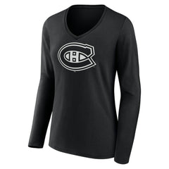 Montreal Canadiens Women's Personalized Name & Number Monochrome Long Sleeve V-Neck T-Shirt - Black - NHL 201281509
