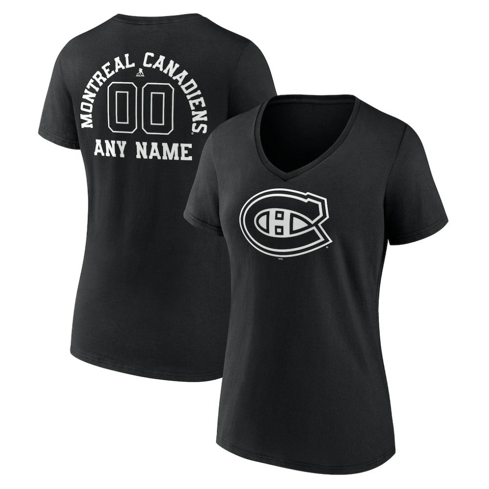 Montreal Canadiens Women's Personalized Name & Number Monochrome V-Neck T-Shirt - Black - NHL 201281511
