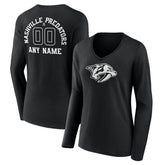 Nashville Predators Women's Personalized Name & Number Monochrome Long Sleeve V-Neck T-Shirt - Black - NHL 201281515