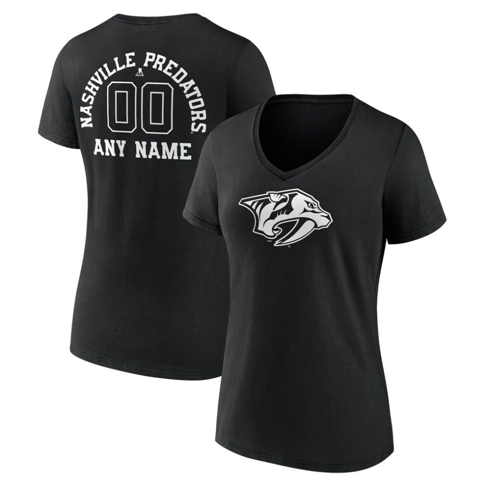 Nashville Predators Women's Personalized Name & Number Monochrome V-Neck T-Shirt - Black - NHL 201281517