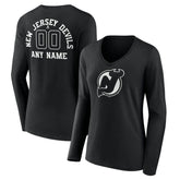 New Jersey Devils Women's Personalized Name & Number Monochrome Long Sleeve V-Neck T-Shirt - Black - NHL 201281521