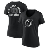 New Jersey Devils Women's Personalized Name & Number Monochrome V-Neck T-Shirt - Black - NHL 201281523