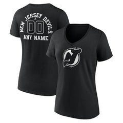 New Jersey Devils Women's Personalized Name & Number Monochrome V-Neck T-Shirt - Black - NHL 201281523