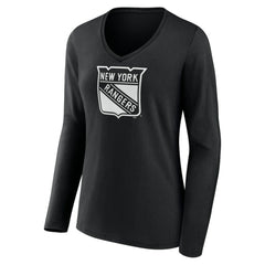 New York Rangers Women's Personalized Name & Number Monochrome Long Sleeve V-Neck T-Shirt - Black - NHL 201281533