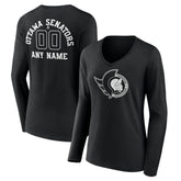 Ottawa Senators Women's Personalized Name & Number Monochrome Long Sleeve V-Neck T-Shirt - Black - NHL 201281539