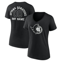 Ottawa Senators Women's Personalized Name & Number Monochrome V-Neck T-Shirt - Black - NHL 201281541