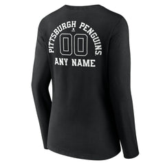 Pittsburgh Penguins Women's Personalized Name & Number Monochrome Long Sleeve V-Neck T-Shirt - Black - NHL 201281551