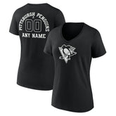 Pittsburgh Penguins Women's Personalized Name & Number Monochrome V-Neck T-Shirt - Black - NHL 201281553