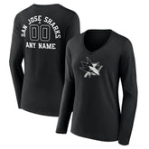 San Jose Sharks Women's Personalized Name & Number Monochrome Long Sleeve V-Neck T-Shirt - Black - NHL 201281557