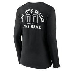 San Jose Sharks Women's Personalized Name & Number Monochrome Long Sleeve V-Neck T-Shirt - Black - NHL 201281557
