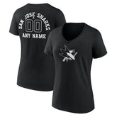 San Jose Sharks Women's Personalized Name & Number Monochrome V-Neck T-Shirt - Black - NHL 201281559