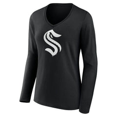 Seattle Kraken Women's Personalized Name & Number Monochrome Long Sleeve V-Neck T-Shirt - Black - NHL 201281563