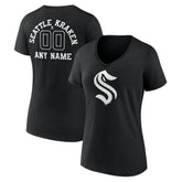 Seattle Kraken Women's Personalized Name & Number Monochrome V-Neck T-Shirt - Black - NHL 201281565