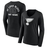 St. Louis Blues Women's Personalized Name & Number Monochrome Long Sleeve V-Neck T-Shirt - Black - NHL 201281569