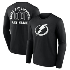 Tampa Bay Lightning Personalized Name & Number Monochrome Long Sleeve T-Shirt - Black - NHL 201281572