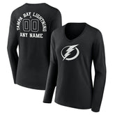 Tampa Bay Lightning Women's Personalized Name & Number Monochrome Long Sleeve V-Neck T-Shirt - Black - NHL 201281575