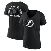 Tampa Bay Lightning Women's Personalized Name & Number Monochrome V-Neck T-Shirt - Black - NHL 201281577