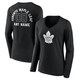 Toronto Maple Leafs Women's Personalized Name & Number Monochrome Long Sleeve V-Neck T-Shirt - Black - NHL 201281581