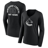 Vancouver Canucks Women's Personalized Name & Number Monochrome Long Sleeve V-Neck T-Shirt - Black - NHL 201281587