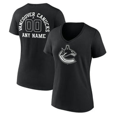 Vancouver Canucks Women's Personalized Name & Number Monochrome V-Neck T-Shirt - Black - NHL 201281589