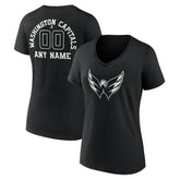 Washington Capitals Women's Personalized Name & Number Monochrome V-Neck T-Shirt - Black - NHL 201281601