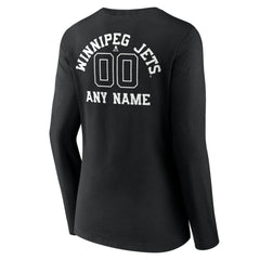 Winnipeg Jets Women's Personalized Name & Number Monochrome Long Sleeve V-Neck T-Shirt - Black - NHL 201281605