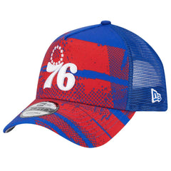 Philadelphia 76ers Tip Off A-Frame Trucker 9FORTY Adjustable Hat Royal/Red | New Era online
