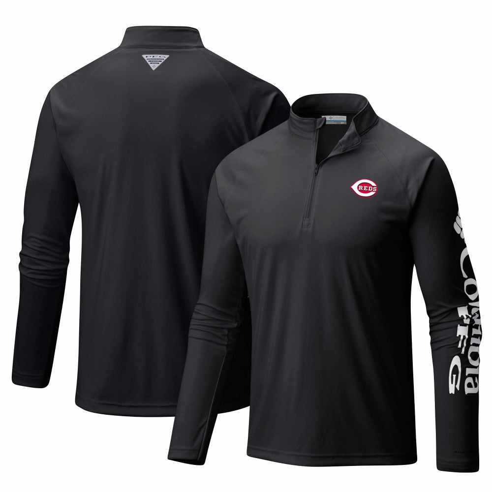 Cincinnati Reds Columbia Terminal Tackle Omni-Shade Raglan Quarter-Zip Pullover Top - Black - Columbia Sale