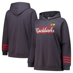 Chicago Blackhawks Fanatics Women's Plus Size Lightweight Fleece Raglan Pullover Hoodie - Charcoal - NHL 201302746