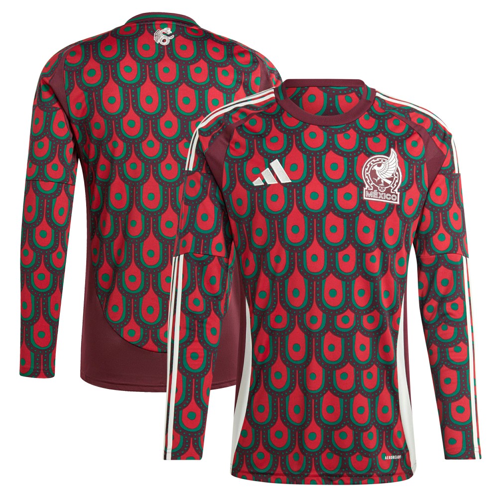 Mexico National Team 2024 Home Replica Long Sleeve Jersey Burgundy - Adidas sale