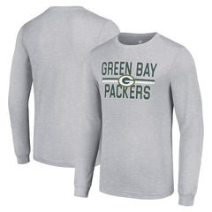 Green Bay Packers Starter Team Mesh Print Graphic Long Sleeve T-Shirt Heather Gray