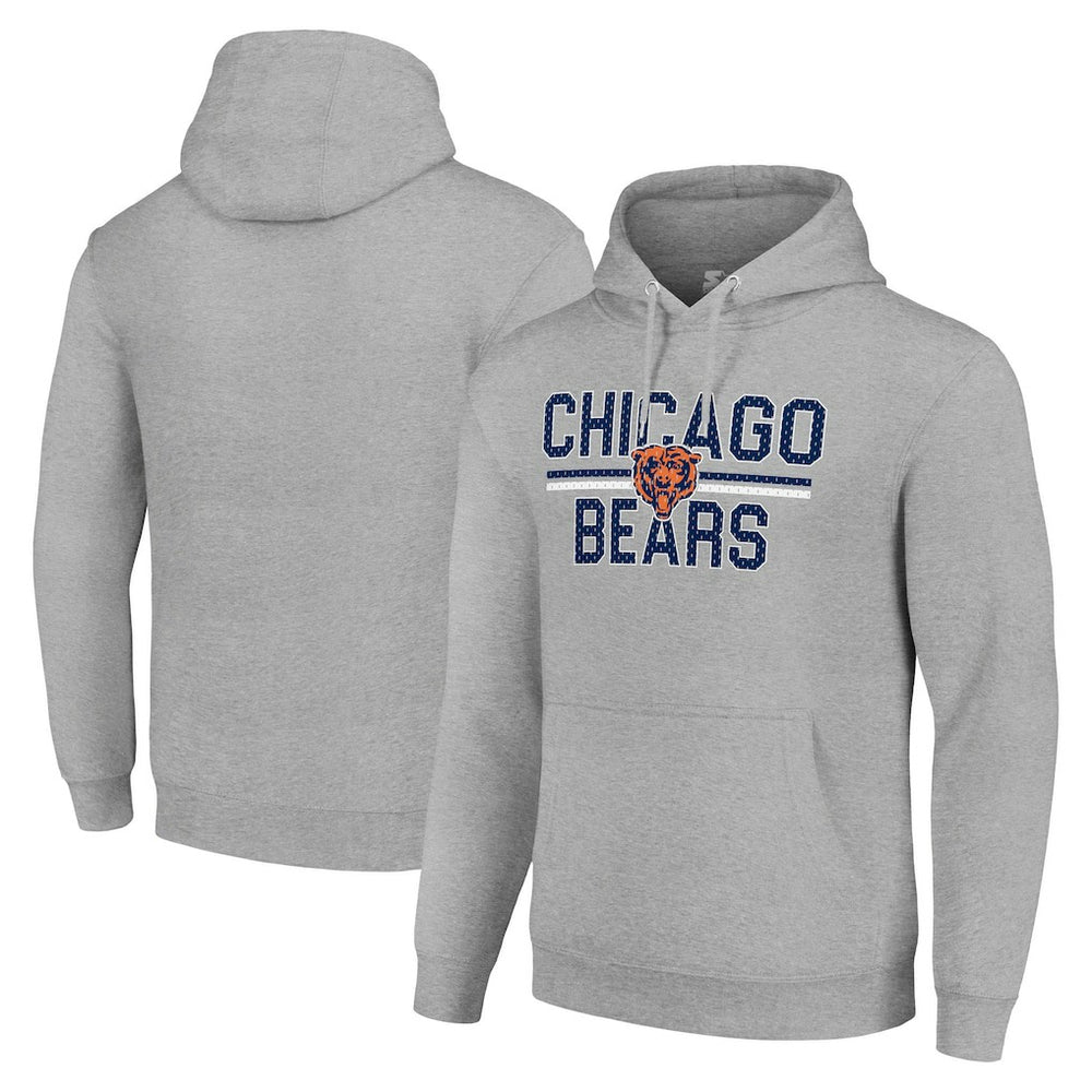 Chicago Bears Starter Unisex Team Mesh Print Graphic Tri-Blend Pullover Hoodie Heather Gray